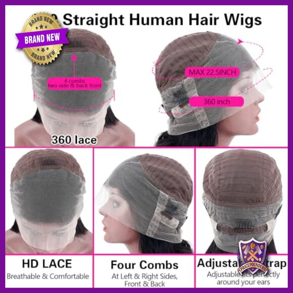 360 Full Lace Front Wig Human Hair 200 Density Pre Plucked 18 Inch main image 5